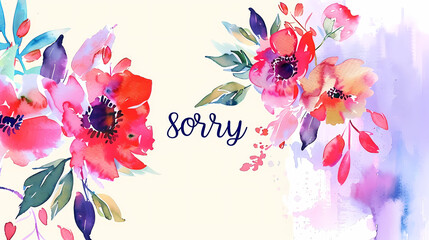 Poster - watercolor illustration with the text Sorry, with delicate colors and a frame on a white background