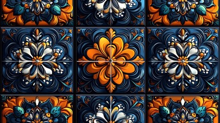 Poster - Intricate vector seamless pattern showcasing traditional tile designs with ornate details in vibrant colors ideal for Ramadan festivities organized neatly on a swatch panel for easy use