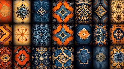 Poster - Intricate vector seamless pattern showcasing traditional tile designs with ornate details in vibrant colors ideal for Ramadan festivities organized neatly on a swatch panel for easy use