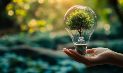 hand hold light bulb with a tree inside sustainability and eco-consciousness: images that showcase e