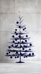 Poster - Minimalist Christmas Tree with Blue and Silver Ornaments.