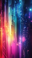 Fototapete - Abstract colorful background with lines and glowing particles.