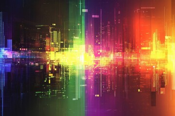 Fototapete - Abstract digital colors, vibrant light patterns, white isolate background