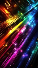 Fototapete - Colorful abstract light trails on a black background