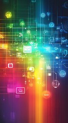 Poster - Colorful digital abstract background with glowing data patterns.