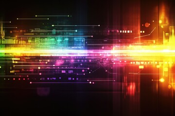 Aufkleber - multicolored digital wave with light streaks on a dark background.