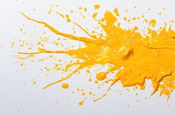 Wall Mural - Vibrant yellow paint splash on a clean white background, showcasing artistic expression and bright color contrast.
