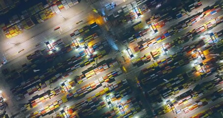 Aufkleber - Aerial view of cargo container terminal landscape at night