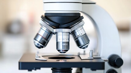 Poster - A Close-Up of a Microscope's Lenses and Stage