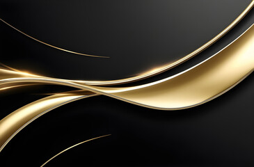 Elegant Golden Wave on Black Background. Luxurious Abstract Design