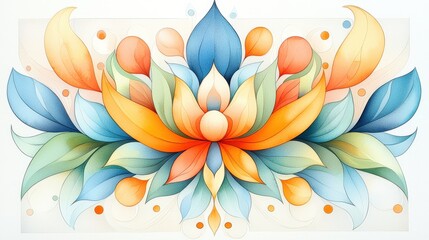 Fototapete - A stunning display of Art Deco patterns, beautifully rendered in watercolor line art, showcasing the opulence and vibrancy of the early 20th century design style.
