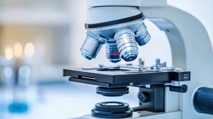 Poster - Close-up of a Microscope with Multiple Lenses