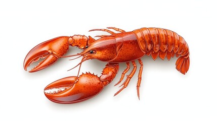 A colorful clip art of a whole lobster, emphasizing its bright red color and glossy finish, set against a clean white background, ideal for seafood marketing and restaurant menus.