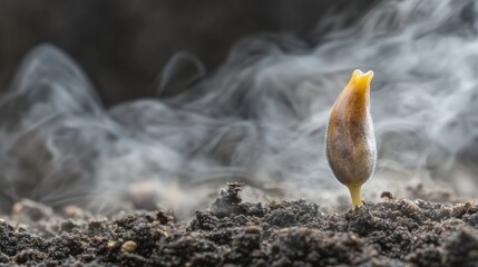 Aufkleber - A Sprout Emerging From Soil With Smoke in the Background
