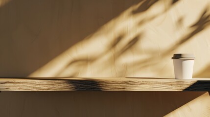 Poster - Minimalist Coffee Cup on Wooden Shelf Mockup