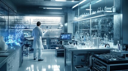 Leinwandbilder - Scientist working in a futuristic laboratory with advanced technology and equipment.
