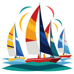 Sailing into Success: A vibrant illustration of four sailboats in full sail, capturing the spirit of competition, adventure, and the pursuit of dreams.  