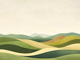 Wall Mural - 2408 9.a minimalistic rural landscape with abstract fields of rice, wheat, and corn, set against rol