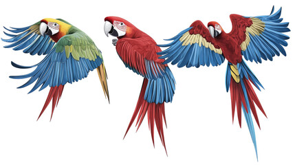 Poster - three parrots gracefully soar flaunting their colorful plumage generative ai