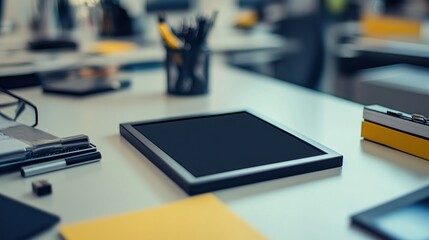 Poster - Black Frame on a White Desk with Office Supplies