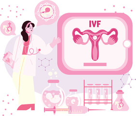 Healthcare professional presenting in vitro fertilization process. Vector illustration