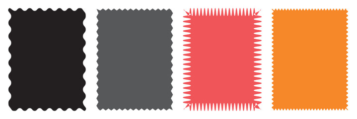 Aufkleber - Zigzag edge square shapes collection. Colorful Jagged sticker or stamp set with wavy. Vector illustration isolated on white  background.  EPS 10