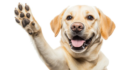 Poster - Labrador Dog Happily Giving a High Five on a Transparent Background Generative AI