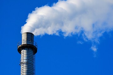 Modern Smokestack Releasing Clean Air in Blue Sky