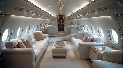 Poster - Business jet cabin interior with leather seats. luxury. Business travel transportation.