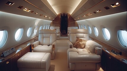 Poster - Business jet cabin interior with leather seats. luxury. Business travel transportation.