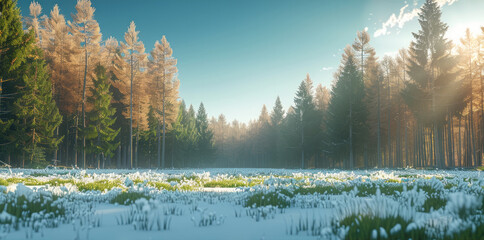 Poster - A large coniferous forest, Beautiful view of large green trees.