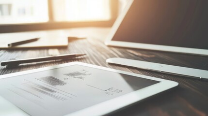 Poster - A Hand-Drawn Diagram on a White Tablet on a Wooden Desk