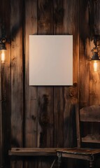 51. A blank canvas hanging on a rustic wooden wall