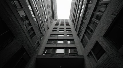 Poster - A Narrow Alleyway Between Two Tall Buildings with Brick Walls and Windows