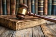 © SY - Gavel rests on old law book. This image is perfect for legal concepts, justice, or law enforcement.