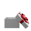 © hitdelight - White gift box with red ribbon isolated on empty background. Christmas present  for holiday sale shop design element.