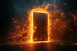 © grey - An office door with glowing edges, floating in a dark void, with abstract light pouring out from behind it.