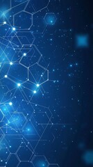 Poster - Abstract blue hexagonal patterns with glowing light effects create a digital atmosphere, evoking a sense of modern technology and innovation