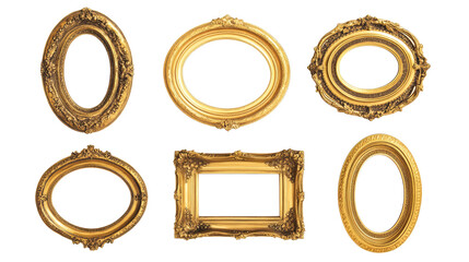 Poster - antique round oval gold picture mirror frames collection isolated generative ai