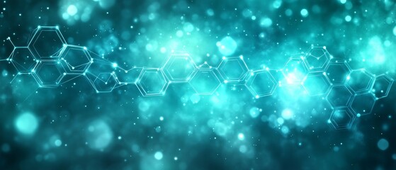 Poster - Abstract representation of molecules and particles in blue hues creating a sense of scientific exploration in a modern laboratory environment