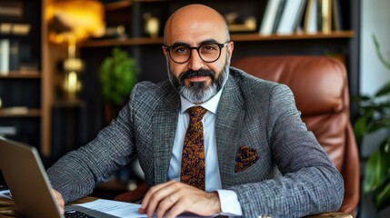 Poster - Confident Businessman with a Gray Suit in an Office Setting