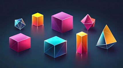 Poster - Geometric Shapes with Vibrant Colors and Reflective Surfaces