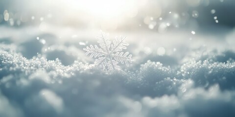 Poster - Close-up of a Snowflake on a Snow Covered Surface with Sunlight Shining Through.
