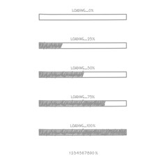 Fototapete - collection set of cute doodle hand draw loading process progress counter bar computer battery, banne