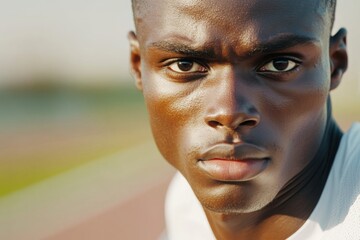 Dedicated athlete sprinting on a track, showcasing determination and focus during a competitive race, embodying the spirit of professional running