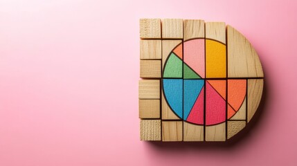 Poster - colorful wooden pie chart blocks on pink background