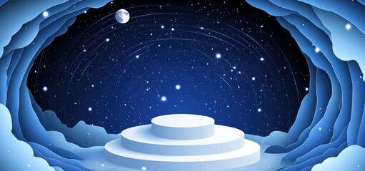 Wall Mural - a stylized cosmic scene with a circular platform and starry background.