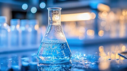Poster - A Single Erlenmeyer Flask Filled with Liquid and Bubbles in a Laboratory Setting