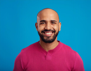 Wall Mural - Headshot Portrait of a Smiling Man with Contemporary Style, Isolated on Color Background with Ample Copy Space