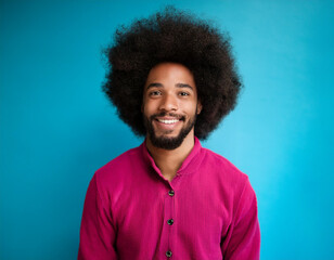 Wall Mural - Headshot Portrait of a Smiling Man with Contemporary Style, Isolated on Color Background with Ample Copy Space